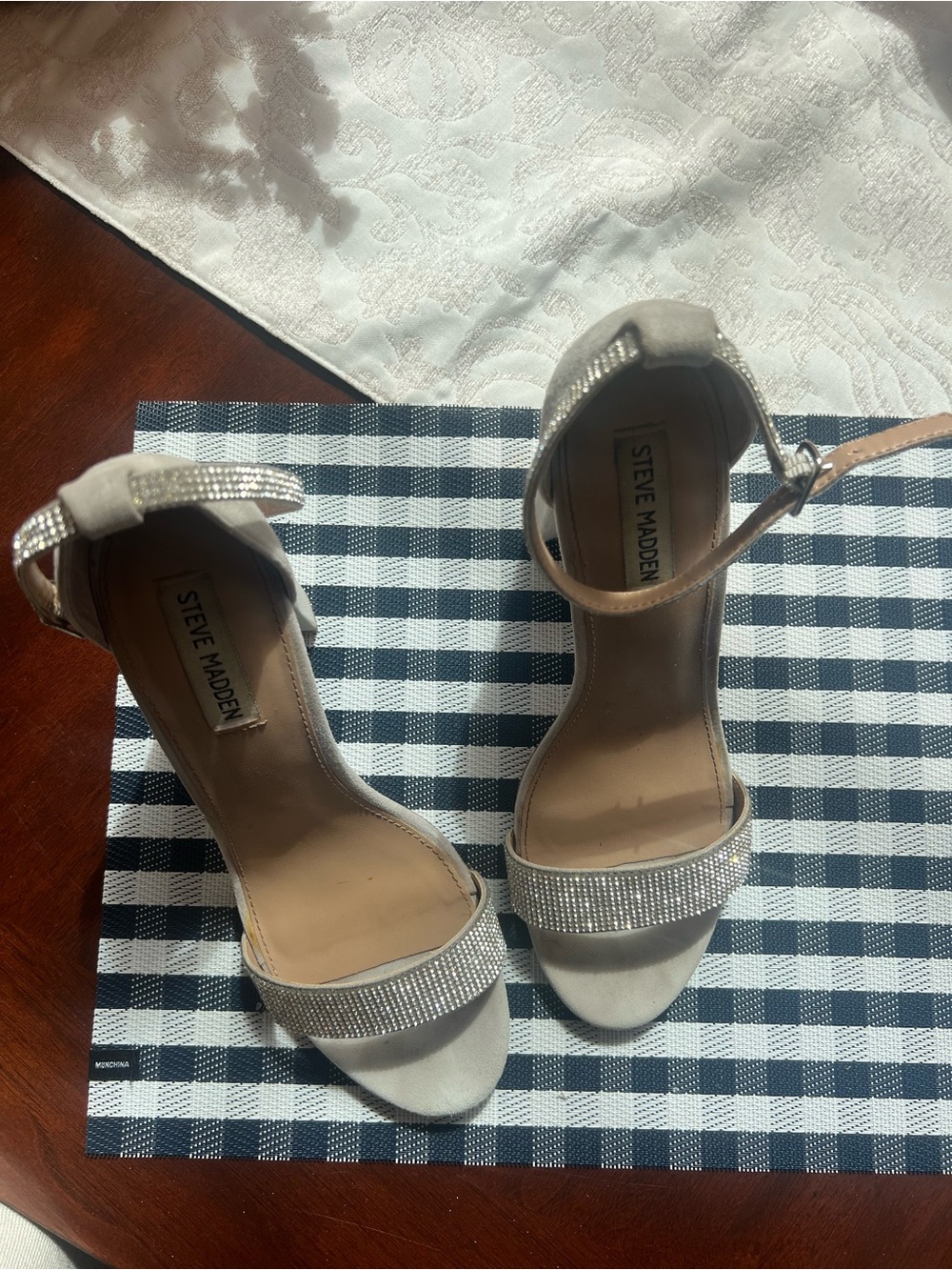 Steve Madden Silver Crystal Ankle-Strap Heels